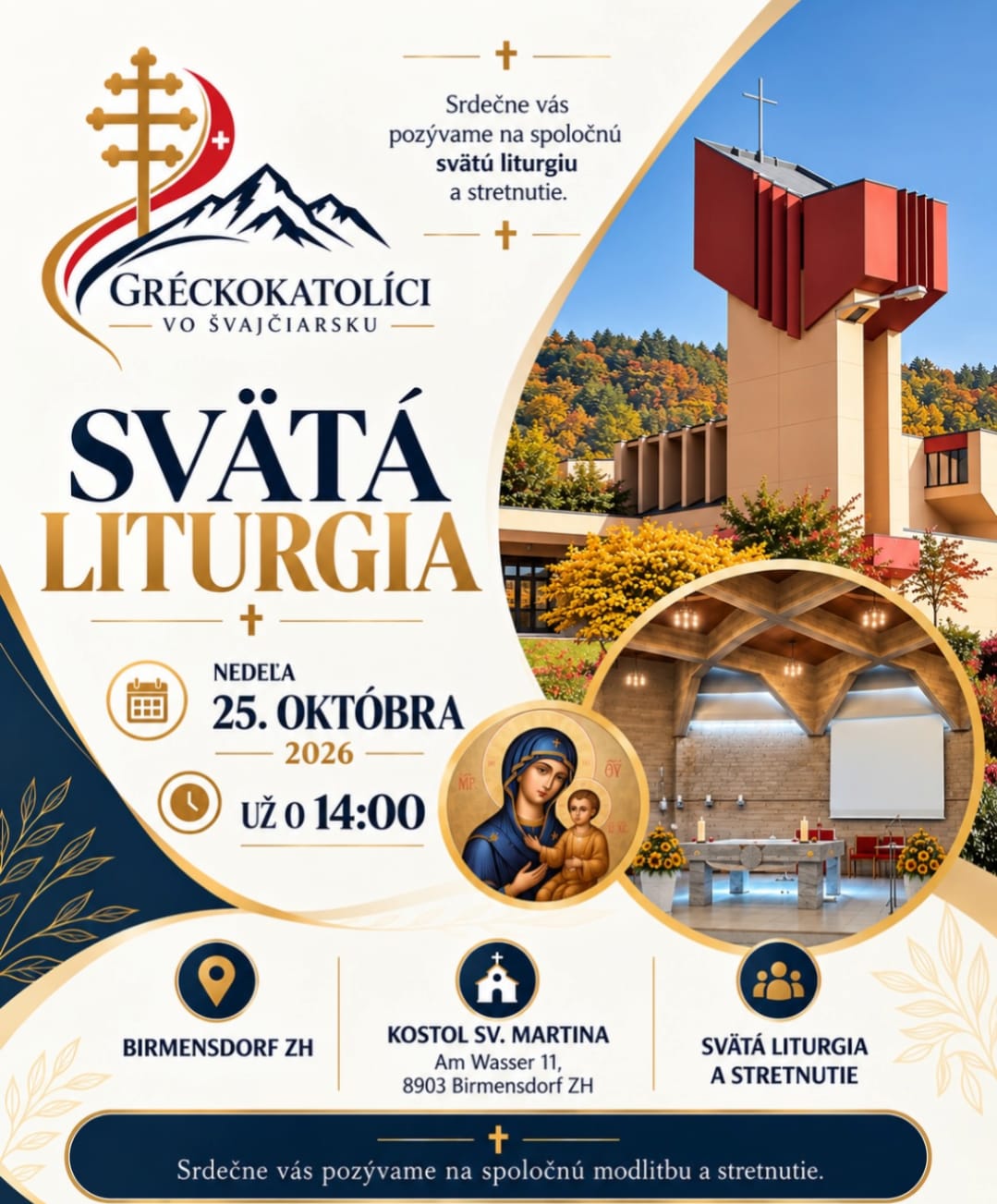 Pozvánka na svätú liturgiu a stretnutie v Birmensdorfe 25. októbra 2026 o 14:00