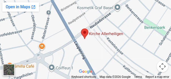Mapa – kostol Allerheiligen v Bazileji