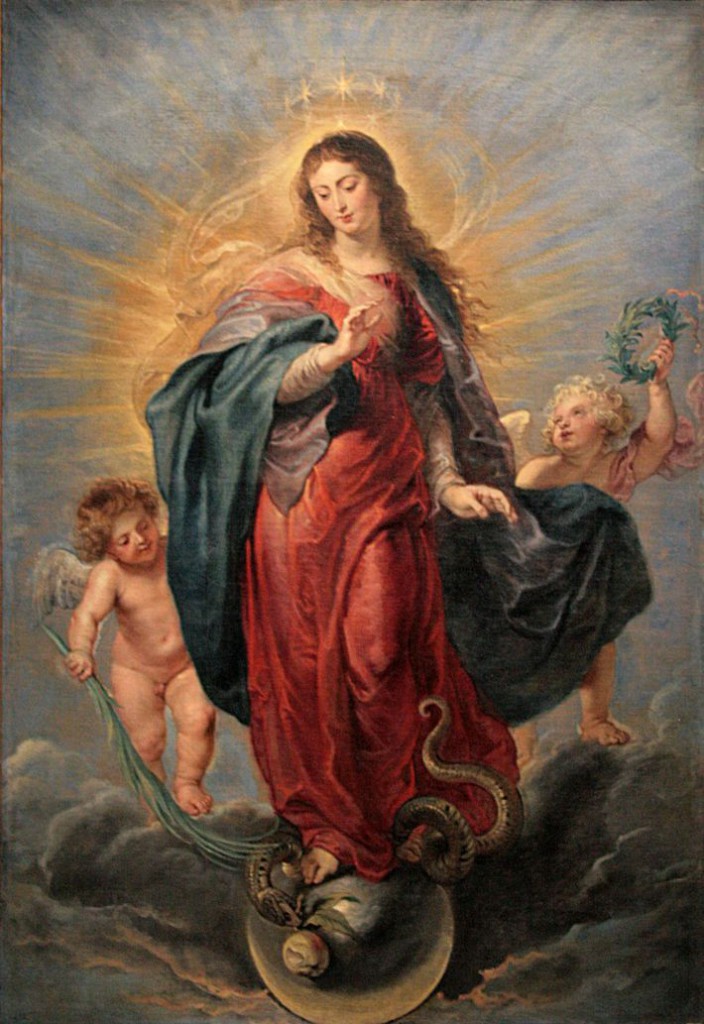 «L'Immaculée Conception», huile sur toile (Hauteur. 198 cm ; largeur. 124 cm) de Pierre Paul Rubens. – Œvre executée vers 1628-1629, appartenant au musée du Prado. - Ref. Nº Cat. P1627, photographiée lors de l’exposition temporaire « Rubens et son Temps » au musée du Louvre-Lens.